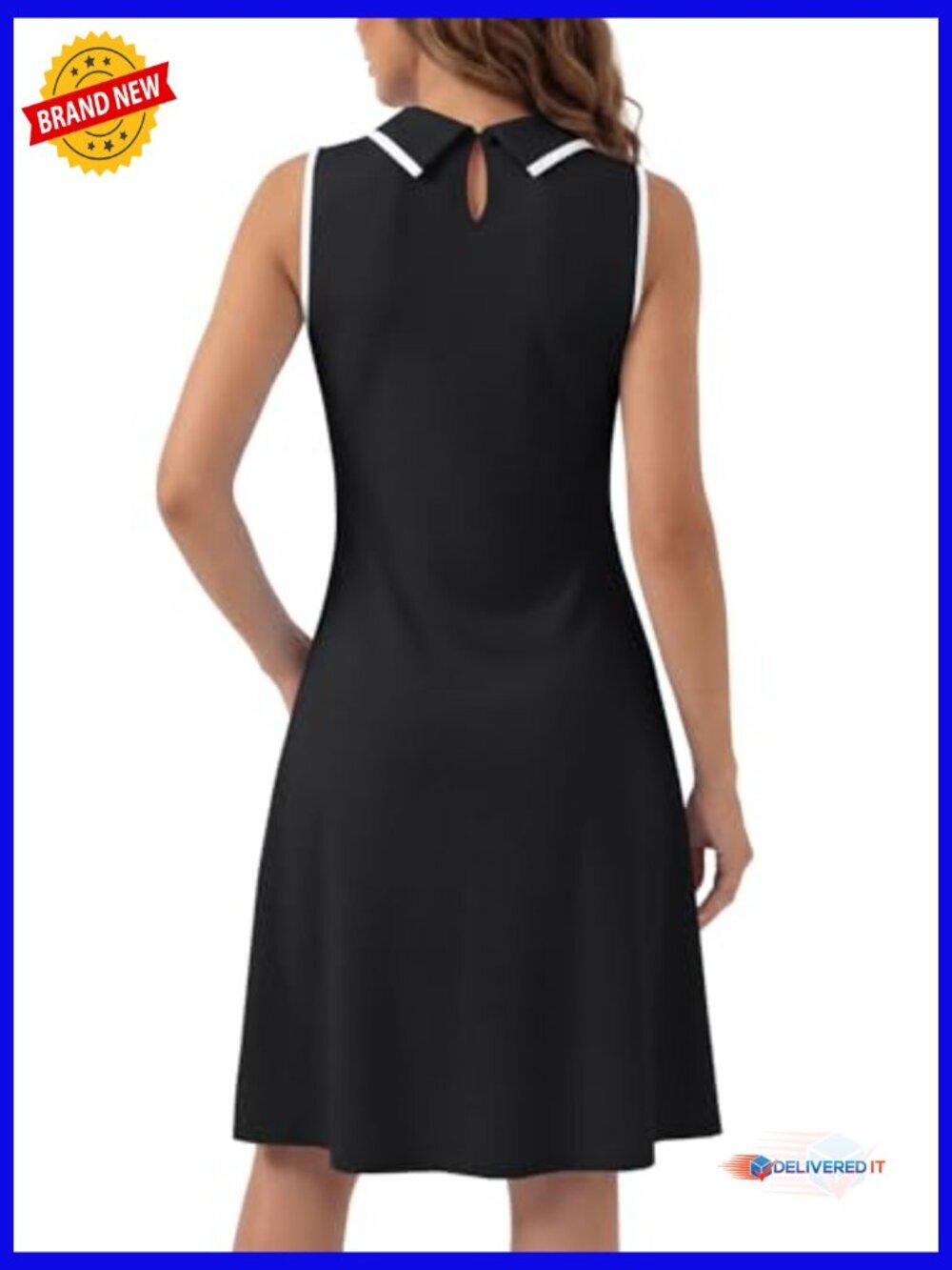 Sleeveless Collared A-Line Flare Midi Dress with Back Button Detail - Picture 5 of 6